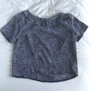 Urban Outfitters navy polka dot cropped shirt with Peter Pan collar